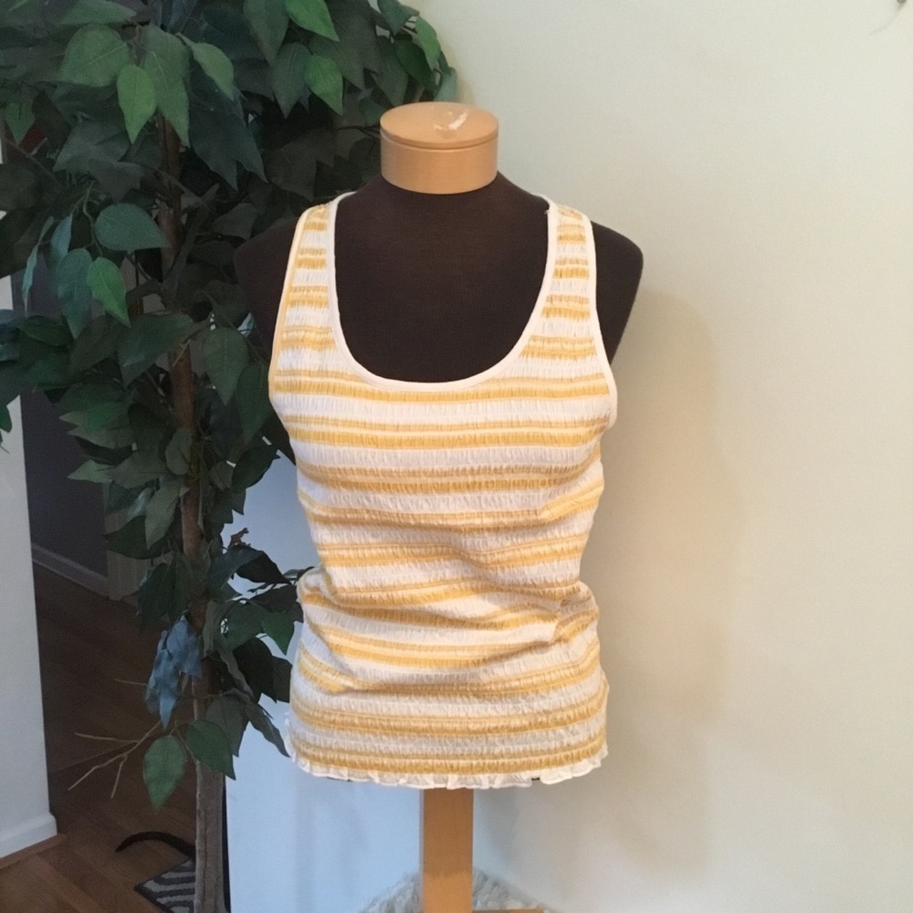 SO sporty yellow white smocked tank NWT XL